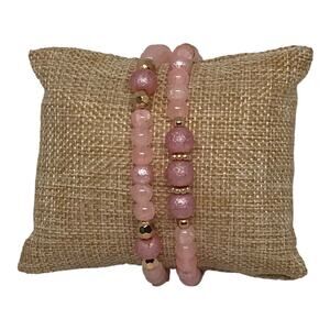 Pink View Glass Bead Bracelet Dainty Classic Stretch Vintage Inspired